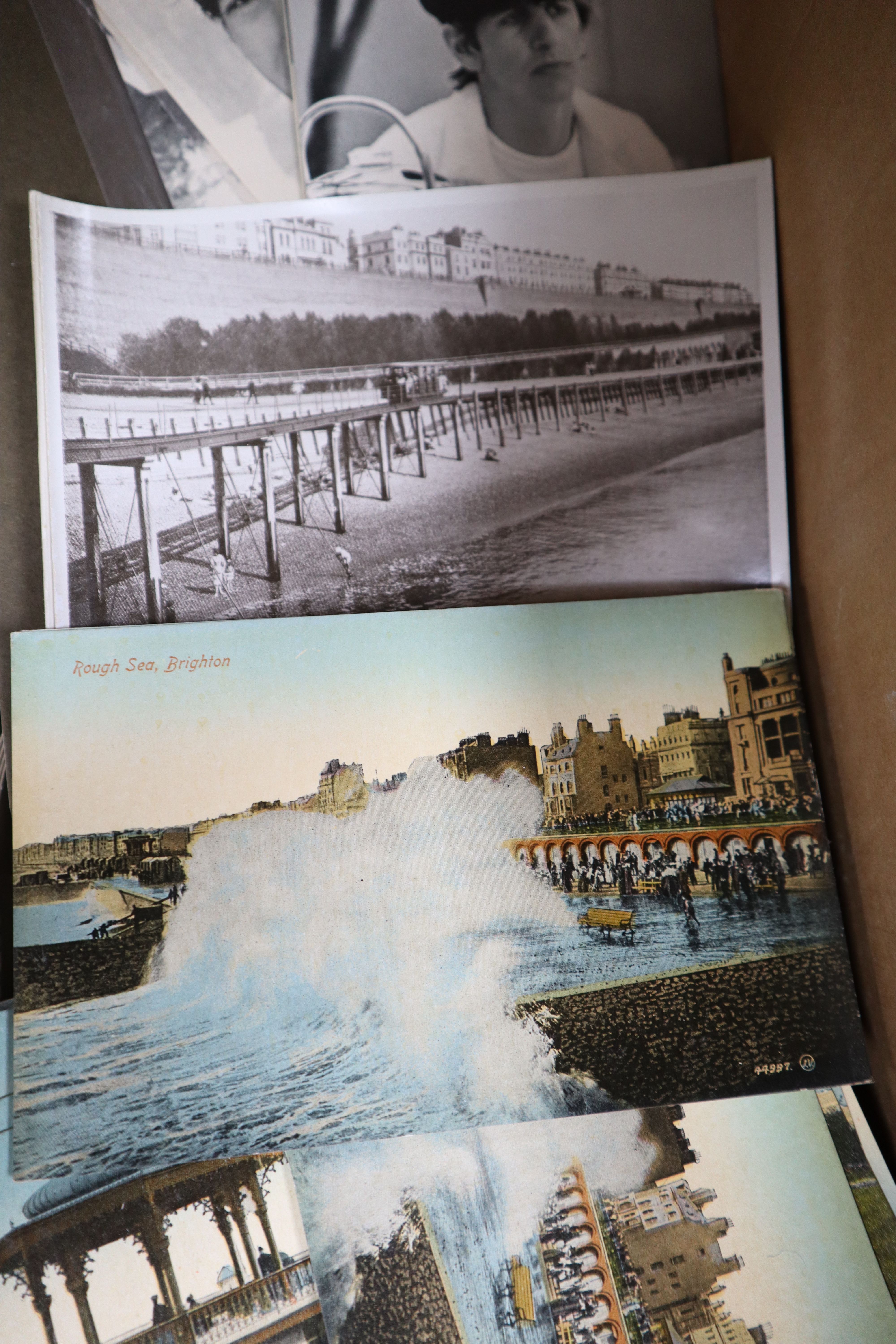 A collection of postcards, Brighton topographical and four further postcards, The Beatles